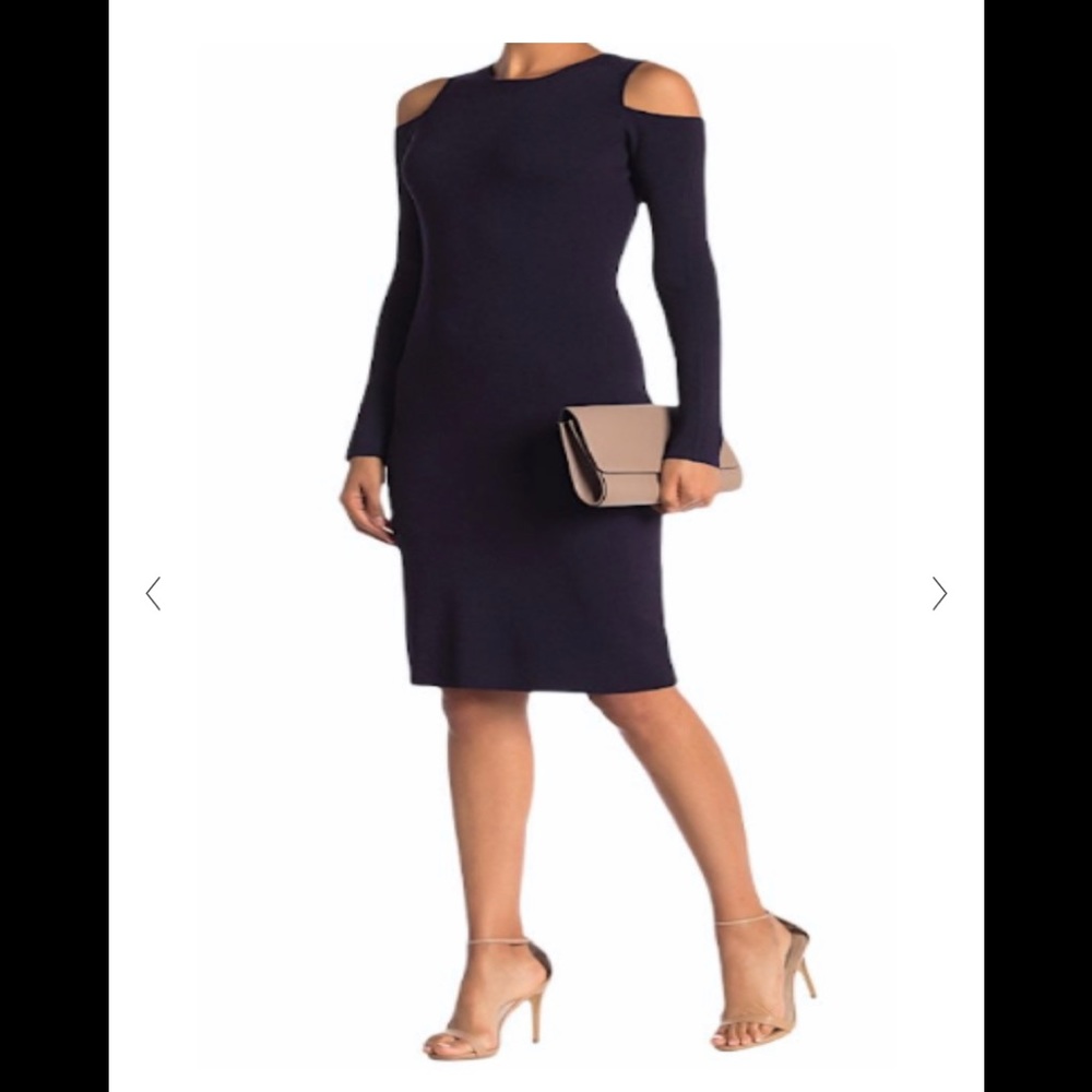 Eliza J Navy Knit Cold Shoulder Dress